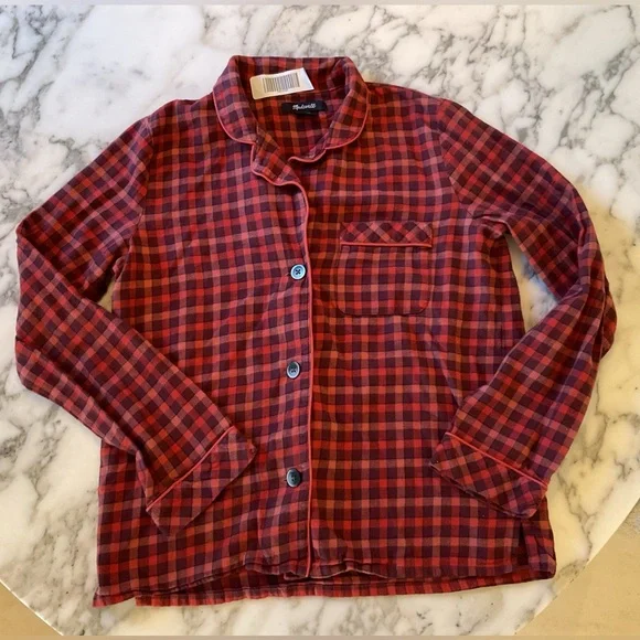 NWOT Madewell Womens Red Plaid Flannel Pajama PJs TOP ONLY Sz XXS Sleep Comfy - Picture 3 of 8